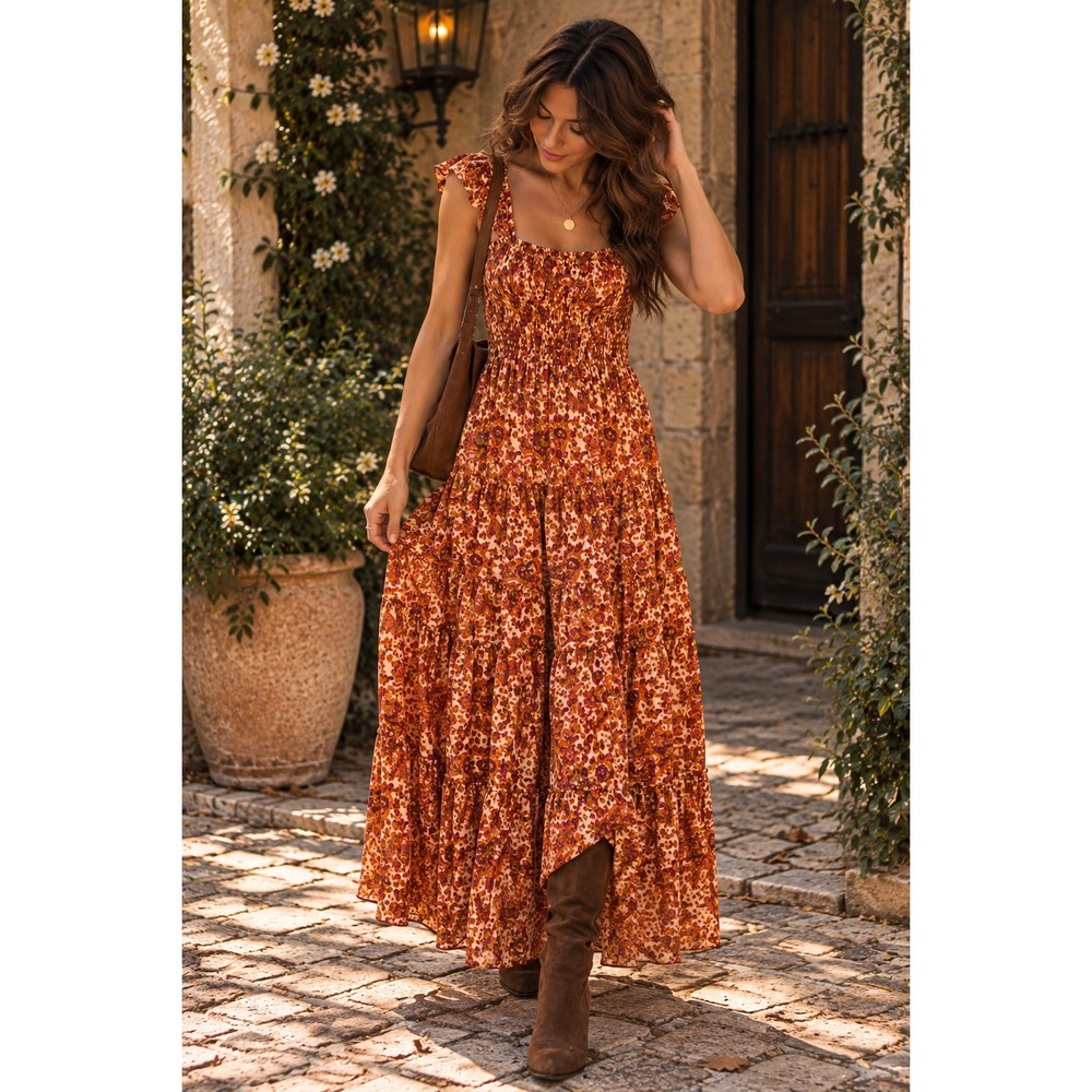 House of Harlow 1960 Boho Floral Maxi Dress 70s Prairie